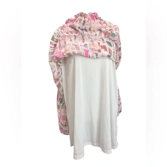 Entro Smocked Tiered Mini Dress M Abstract Print Boho Long Sleeve Lined NWOT - Picture 7 of 10